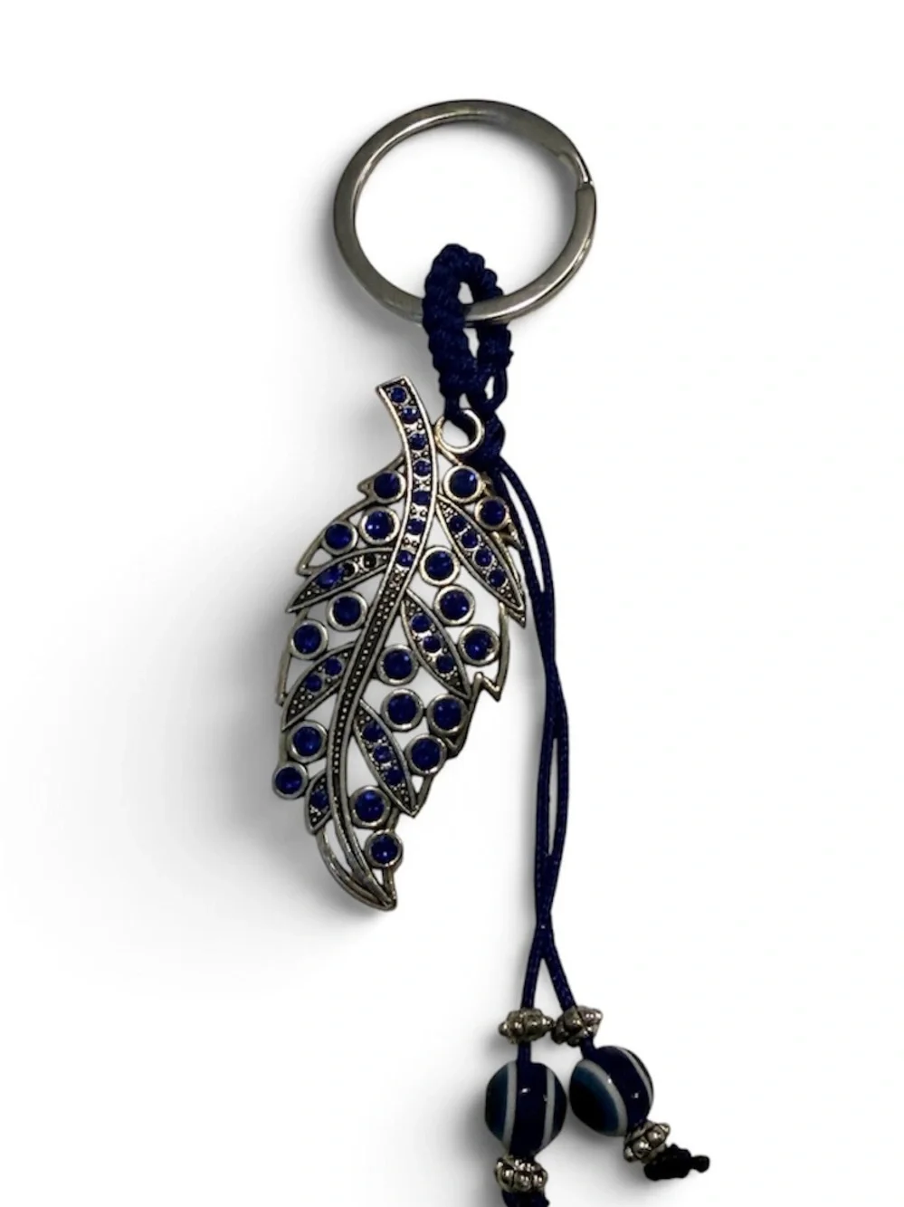 New evil eye Blue Leaf Pendant Keychain with Bead Tassel